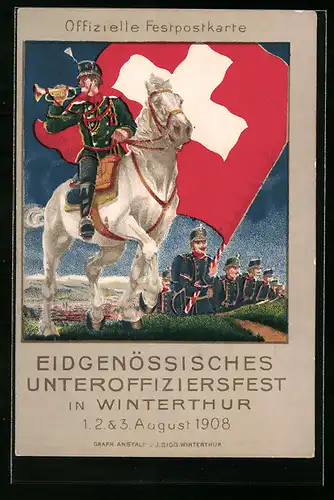 Künstler-AK Winterthur, Eidgenössisches Unteroffiziersfest 1908