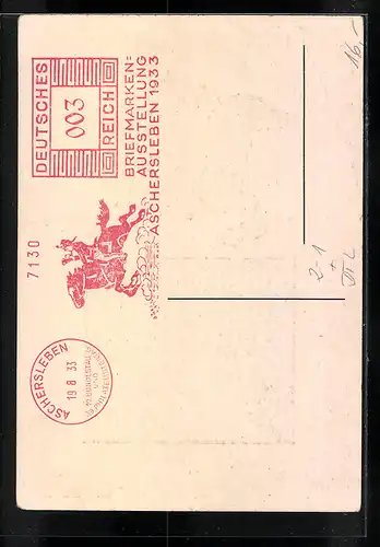 AK Aschersleben, Briefmarken-Ausstellung 1933, Postbeamter zu Pferd