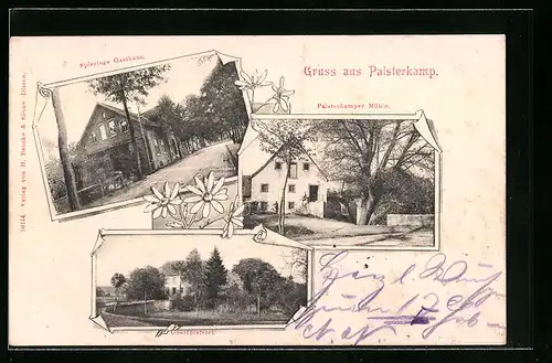 Passepartout-AK Palsterkamp, Mühle, Oberförsterei, Spierings Gasthaus