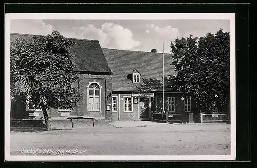 AK Falkenberg über Torgau, Gasthof zum fröhlichen Waidmann, Strassenansicht