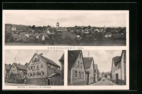 AK Ebenhausen /Ufr., Ortsansicht, Strassenpartie, Bäckerei und Handlung G. Vierrether