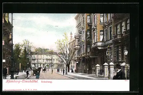AK Hamburg, Eimsbüttel, Schulweg mit Passanten