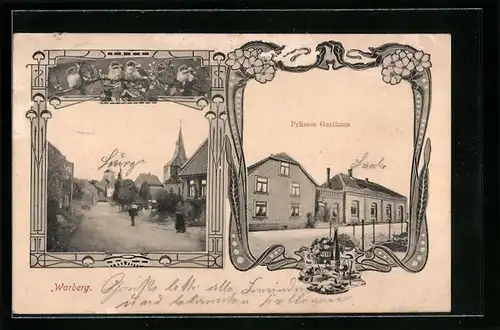 AK Warberg, Prüsses Gasthaus, Strassenpartie