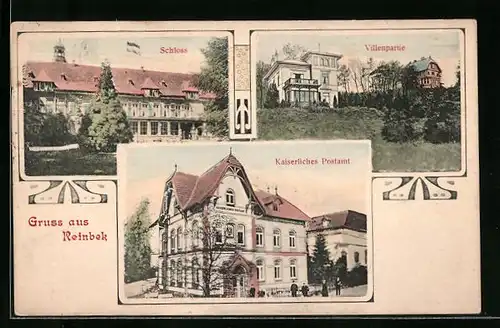 AK Reinbek, Villenpartie, Schloss, Kaiserliches Postamt