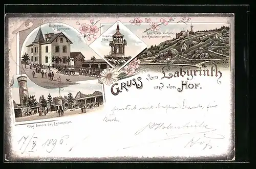 Lithographie Hof /Saale, Restaurant zum Labyrinth, Inneres, Thomas-Höhe