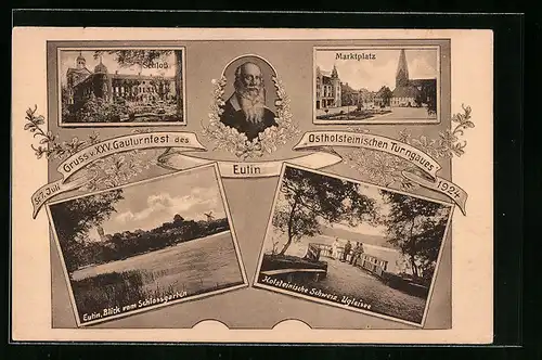 AK Eutin, Blick vom Schlossgarten, Marktplatz, Schloss