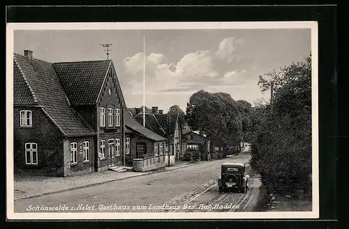 AK Schönwalde i. Holst., Gasthaus zum Landhaus mit Auto