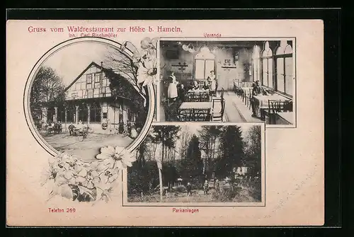 AK Hameln, Waldrestaurant Höhe, Veranda, Parkanlagen