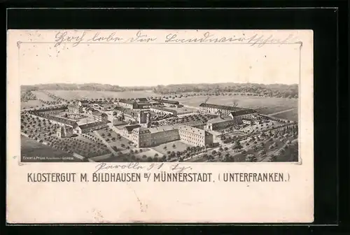 AK Münnerstadt /Unterfranken, Klostergut M. Bildhausen aus der Vogelschau