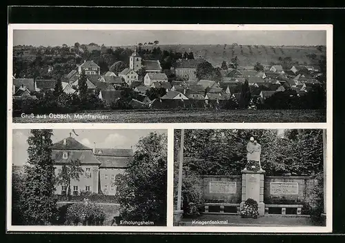 AK Obbach /Mainfranken, Ortsansicht mit Erholungsheim und Kriegerdenkmal
