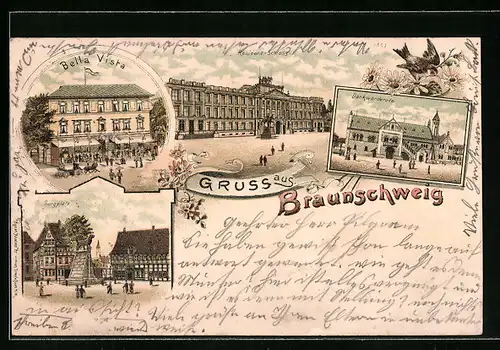 Lithographie Braunschweig, Bella Vista, Residenz-Schloss, Burgplatz