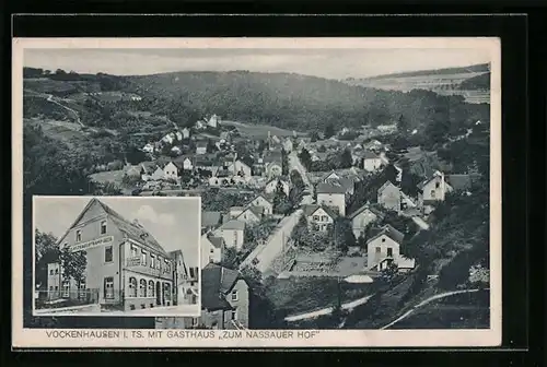 AK Vockenhausen i. Ts., Ortsansicht mit Gasthaus Zum Nassauer Hof