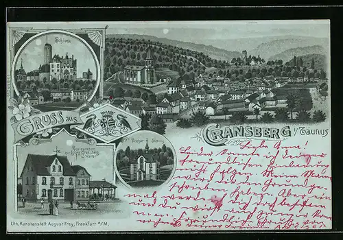 Mondschein-Lithographie Cransberg / Taunus, Restaurant Zur Burg Cransberg, Discher-Stiftung, Schloss