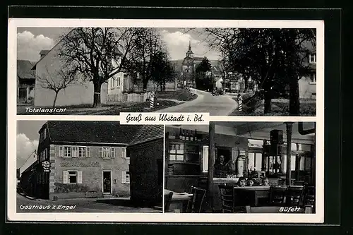 AK Ubstadt i. Bd., Totalansicht, Gasthaus z. Engel, Büfett