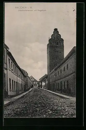 AK Malchin i. M., Untermühlenstrasse mit Fangelturm