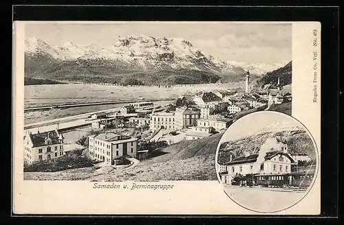 AK Samaden, Bahnhof, Blick zur Berninagruppe