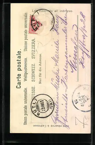 Lithographie Rütli, Ortsansicht mit Rütlistein, Uro Rothstock