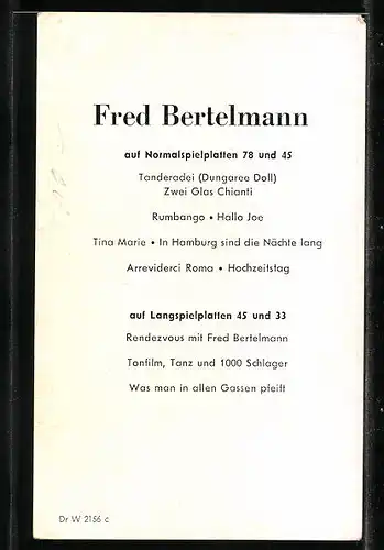 AK Musiker Fred Bertelmann mit charmantem Lächeln im Jackett, Autograph