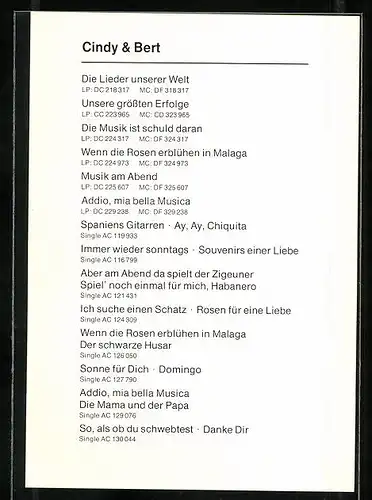 AK Musiker Cindy & Bert lächeln in die Kamera, Autograph