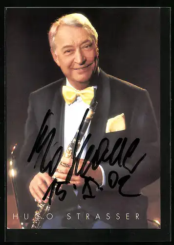 AK Musiker Hugo Strasser mit Oboe, Autograph