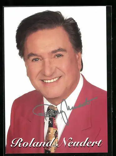 AK Musiker Roland Neudert im roten Jackett, Autograph