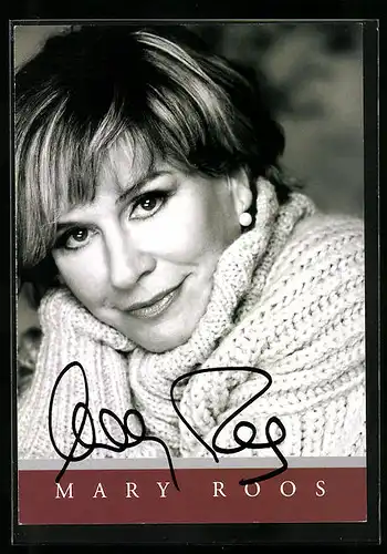 AK Musikerin Mary Roos im Strickpullover, Autograph