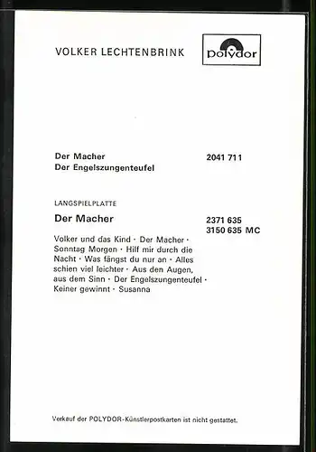 AK Musiker Volker Lechtenbrink mit Autograph