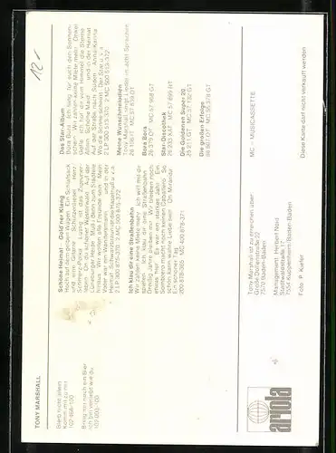 AK Musiker Tony Marshall mit Autograph