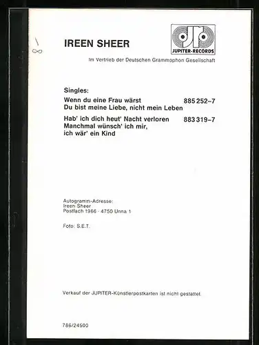 AK Musikerin Ireen Sheer mit Autograph