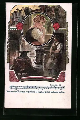 Künstler-AK W. Braun, Deutscher Schulverein Nr. 1229: Dem Schmied gefällt am besten die Lore