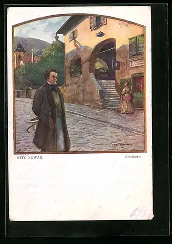 Künstler-AK Der Komponist Schubert beim Spaziergang