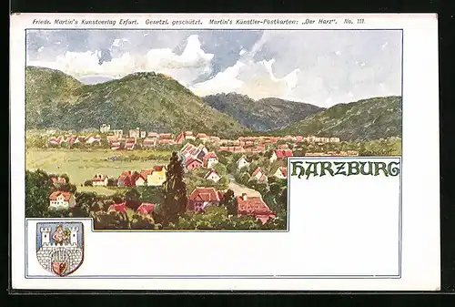 Künstler-AK H. Bahndorf: Harzburg, Ortsansicht aus der Vogelschau