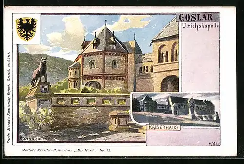 Künstler-AK H. Bahndorf: Goslar, Ulrichskapelle und Kaiserhaus