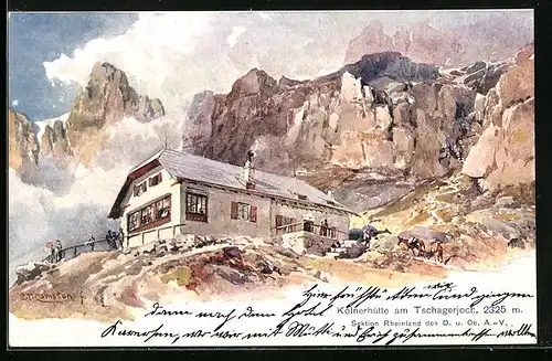 Künstler-AK Edward Theodore Compton: Kölnerhütte am Tschagerjoch