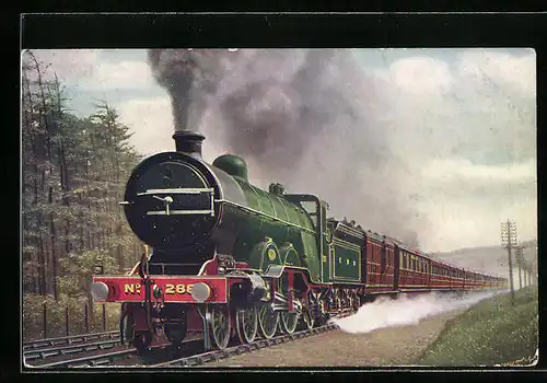 Künstler-AK Englische Eisenbahn No. 288 in voller Fahrt