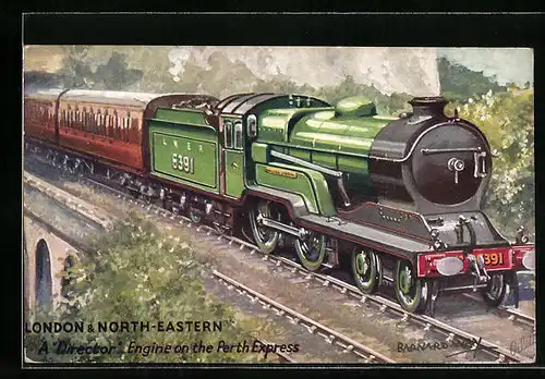 Künstler-AK Director Class Engine on the Perth Express, L.&N.E. Rly., englische Eisenbahn