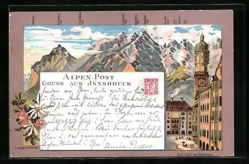 Lithographie Innsbruck, Strassenpartie, Alpenpanorama