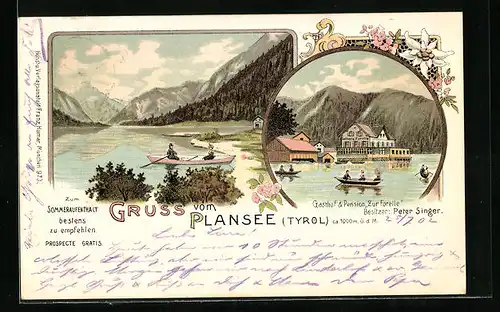 Lithographie Plansee, Gasthof und Pension Zur Forelle