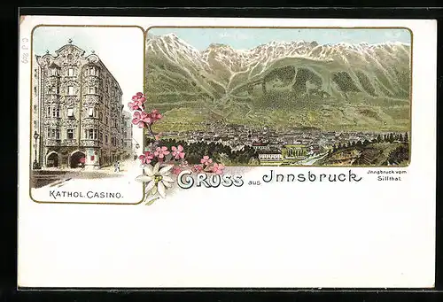 Lithographie Innsbruck, Kathol. Casino, Totalansicht