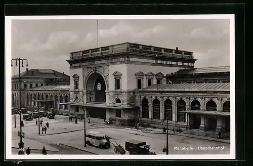 AK Mannheim, Strassenpartie mit Hauptbahnhof