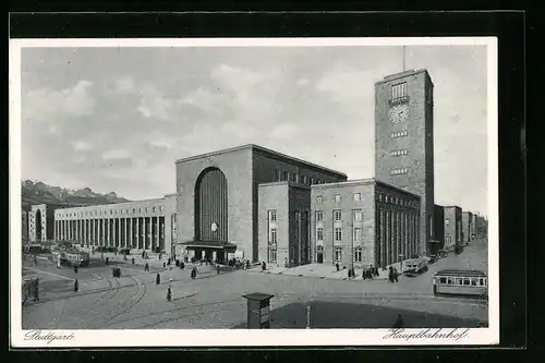 AK Stuttgart, Hauptbahnhof aus der Vogelschau