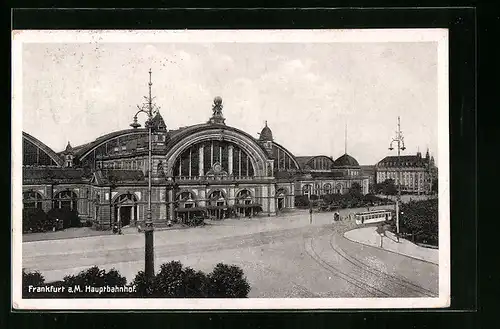 AK Frankfurt a. M., Hauptbahnhof mit Strasse aus der Vogelschau