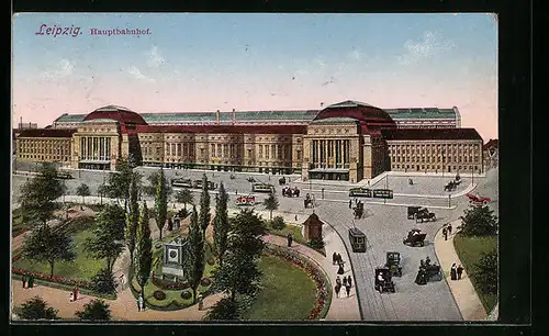 AK Leipzig, Hauptbahnhof mit Strasse von oben gesehen