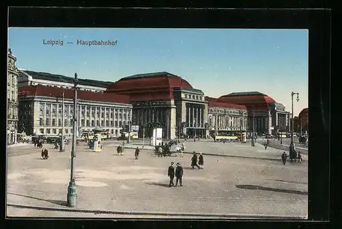 AK Leipzig, Hauptbahnhof mit Vorplatz