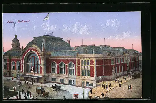 AK Kiel, Bahnhof und Strasse von oben gesehen