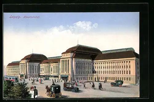 AK Leipzig, Hauptbahnhof mit Strasse