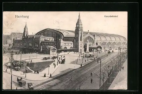 AK Hamburg-St.Georg, Hauptbahnhof, Anlagen und Strasse aus der Vogelschau