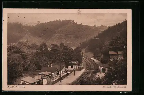 AK Jocketa-Barthmühle i. Vogtl. Schweiz, Bahnhof aus der Vogelschau