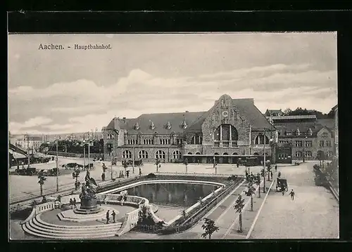 AK Aachen, Hauptbahnhof aus der Vogelschau