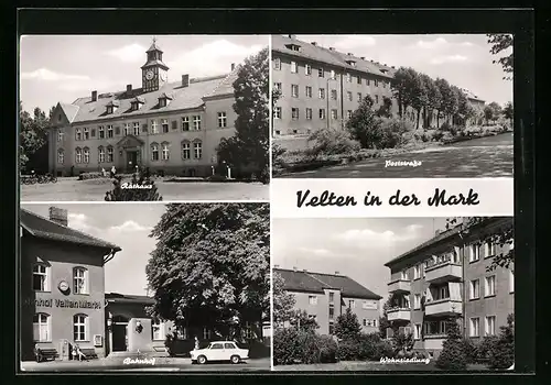AK Velten i. d. Mark, Bahnhof, Rathaus, Poststrasse, Wohnsiedlung